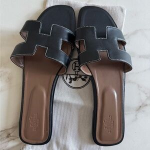 Hermes Oran Black Sandals